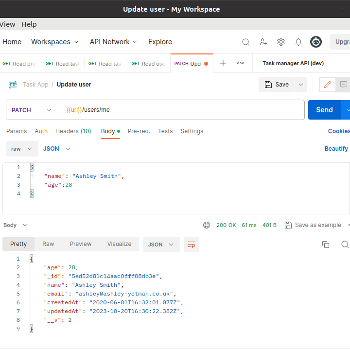 Screenshot of Task Manager API